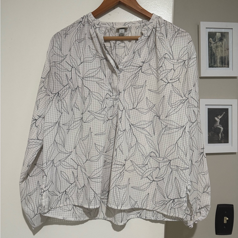A New Day Black and White Blouse with Mandarin Collar and 3/4 Sleeves